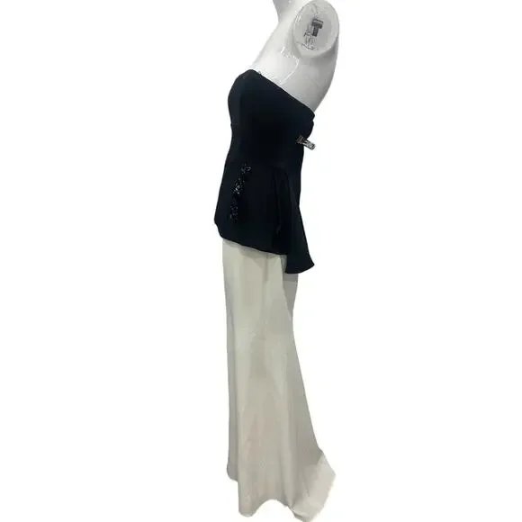 Bcbgmaxazria Evianna Strapless Pleated Peplum Maxi Dress Black/White Size 4 Bcbgmaxazria Evianna Strapless Pleated Peplum Maxi Dress Black/White Size 4
